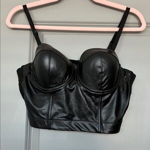French Kyss Black Leather Bra Top